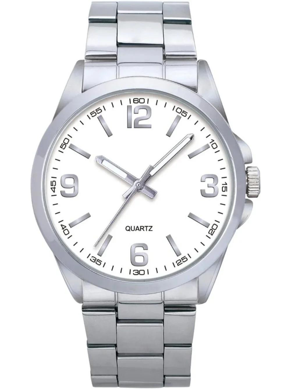Men's Silver And White Analog Stainless Steel Case Arabic Numerals Classic Watch
